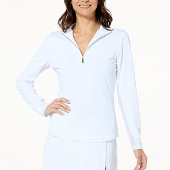 Cabana Life UP 50+ Large White Gold Quarter Zip Sport Polo - Picture 1 of 2